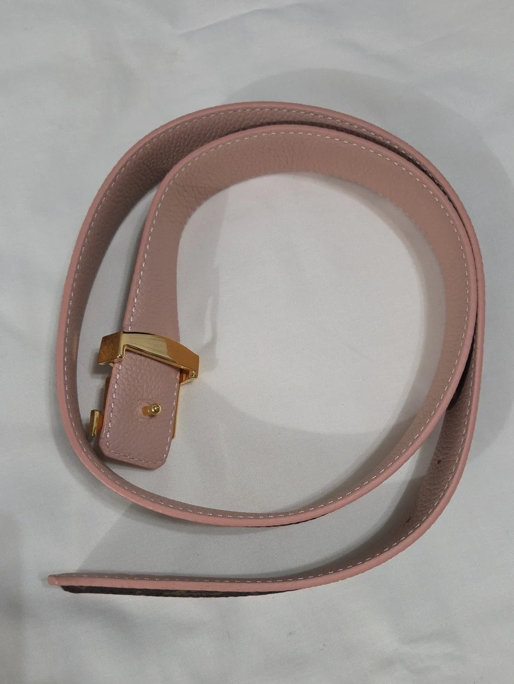 Reversible Louis Vuitton Pink/Brown Monogram Belt Gold LV Buckle